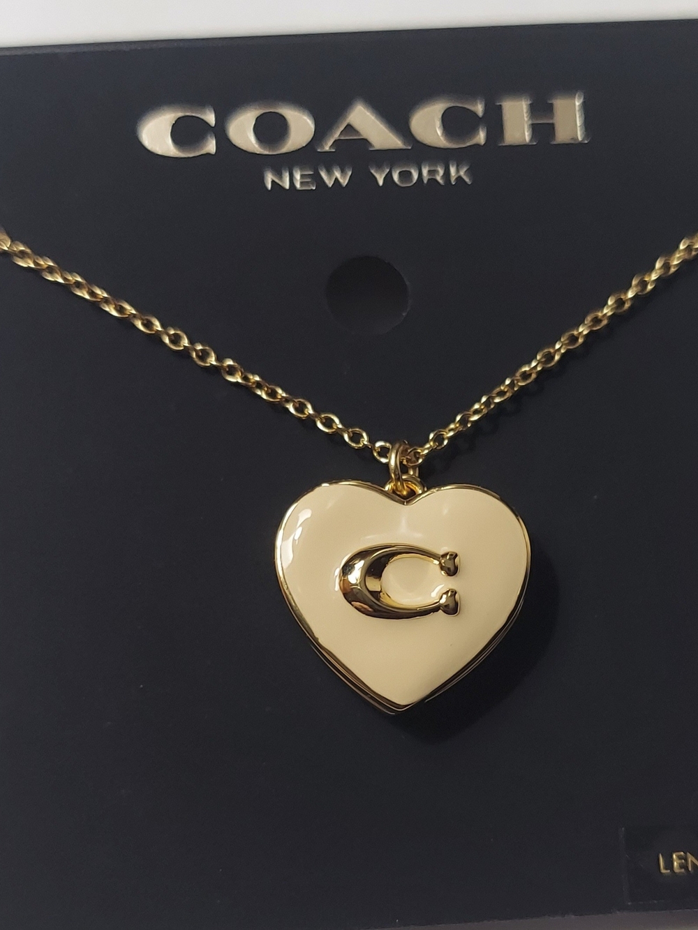 Coach Enamel Heart Short Pendant Necklace Heart Pendant Necklace in Gold & White